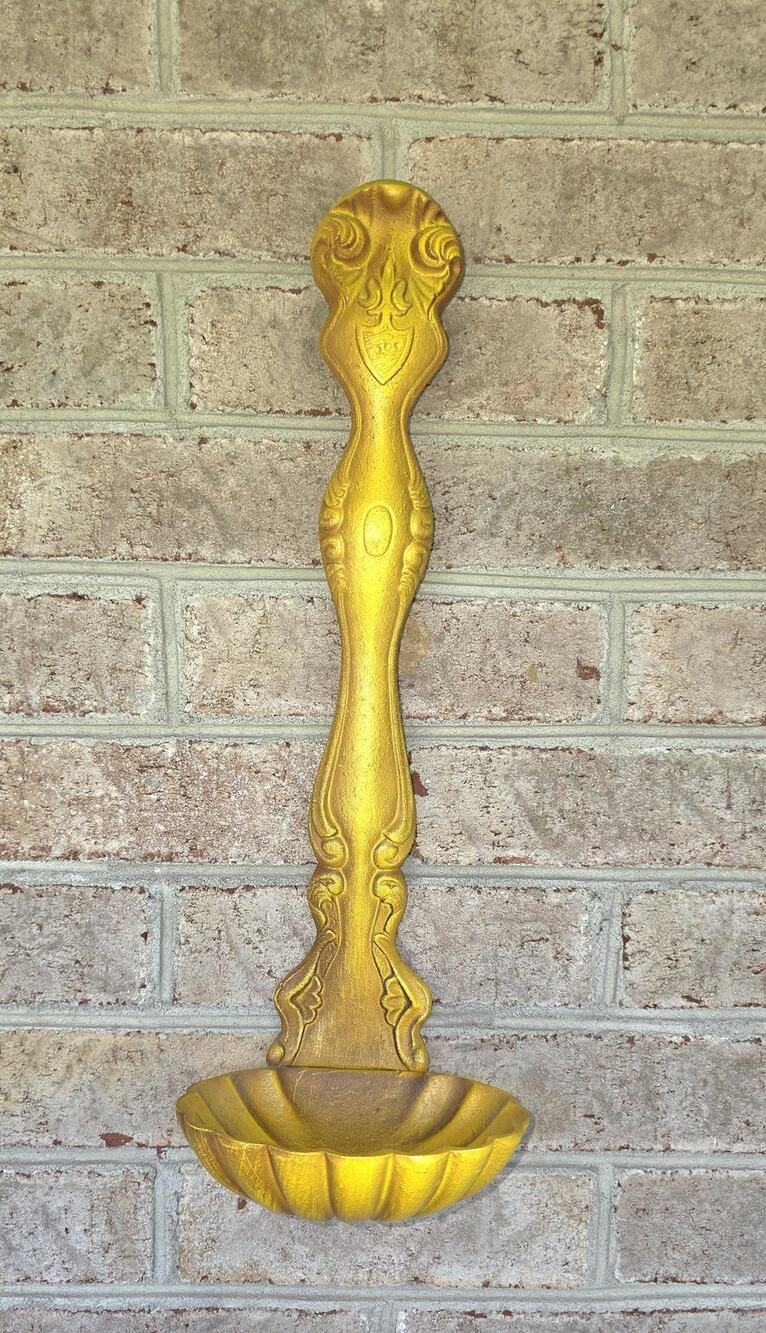 Vintage Retro MCM 17" Yellow Cast Metal Wall Hanging Ladle Large Spoon Dipper